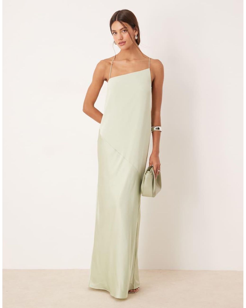 ASOS Natural Draped Satin Chiffon Cami Maxi Dress