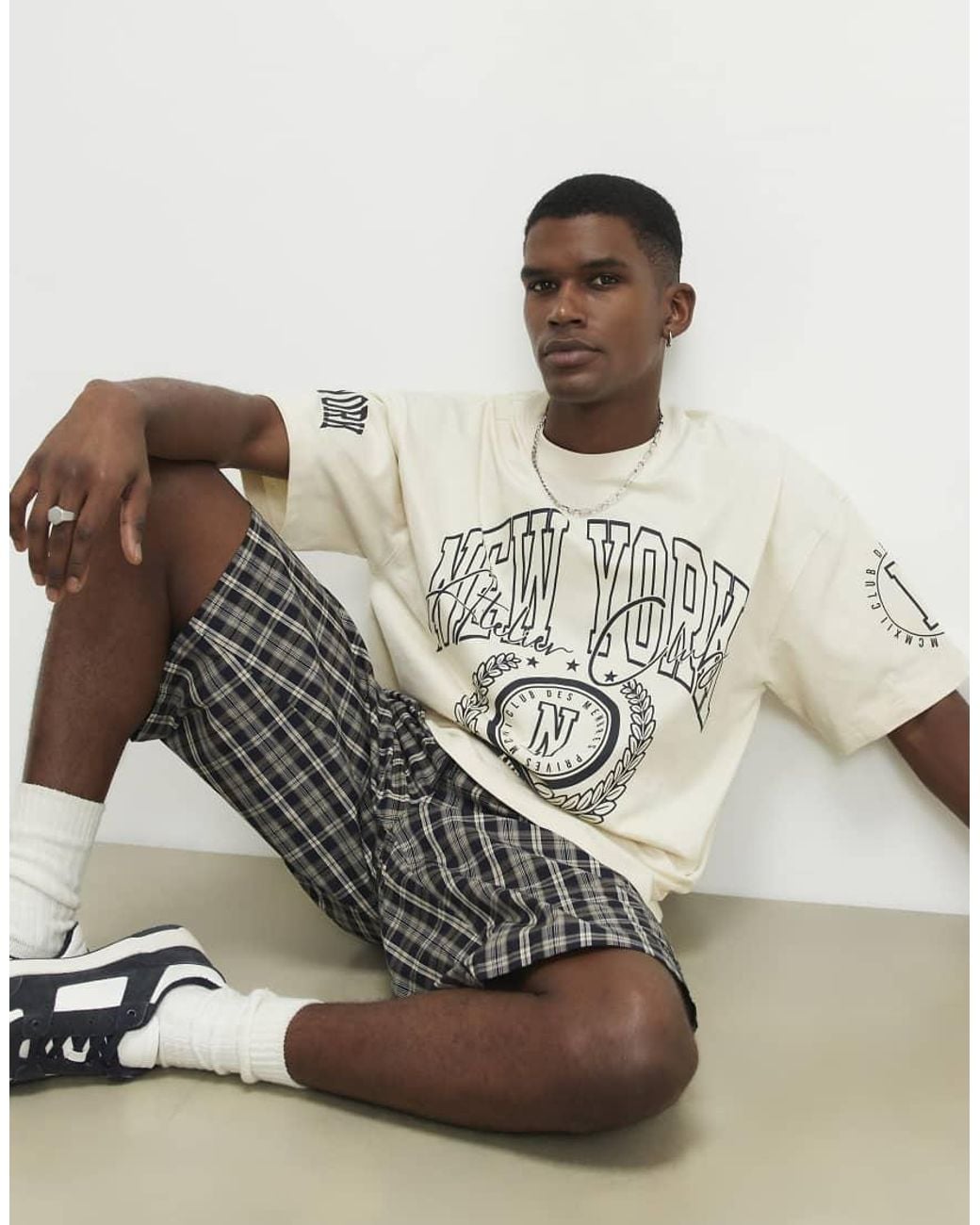 River Island Metallic Oversized Fit Cotton New York T-Shirt for men