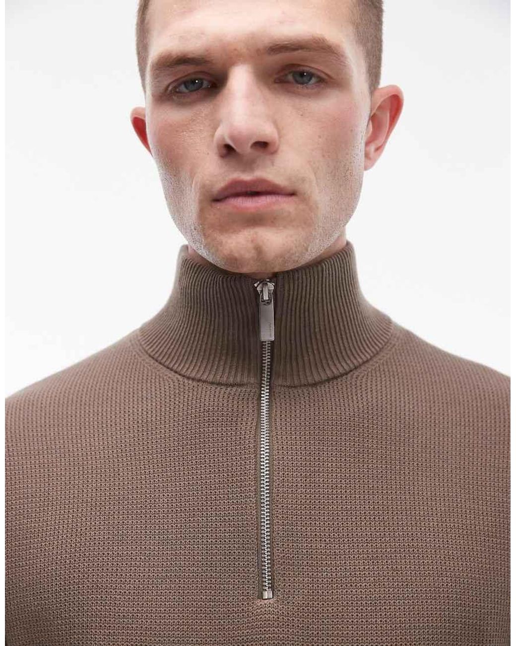 SELECTED Gray 100% Cotton Knitted Half Zip Jumper for men