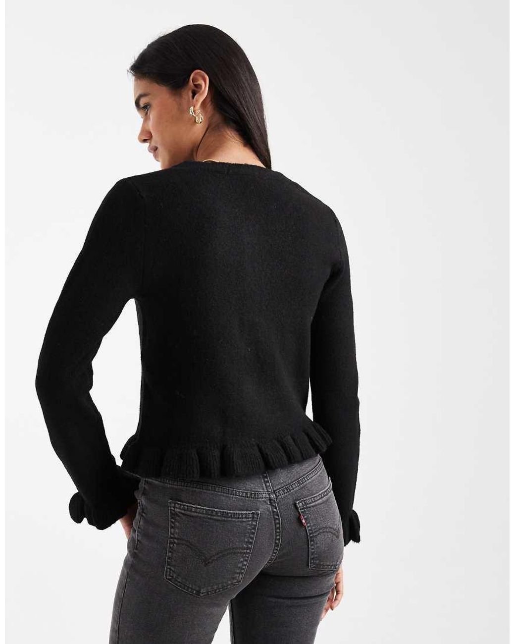 ONLY Black Frill Detail Button Cardigan