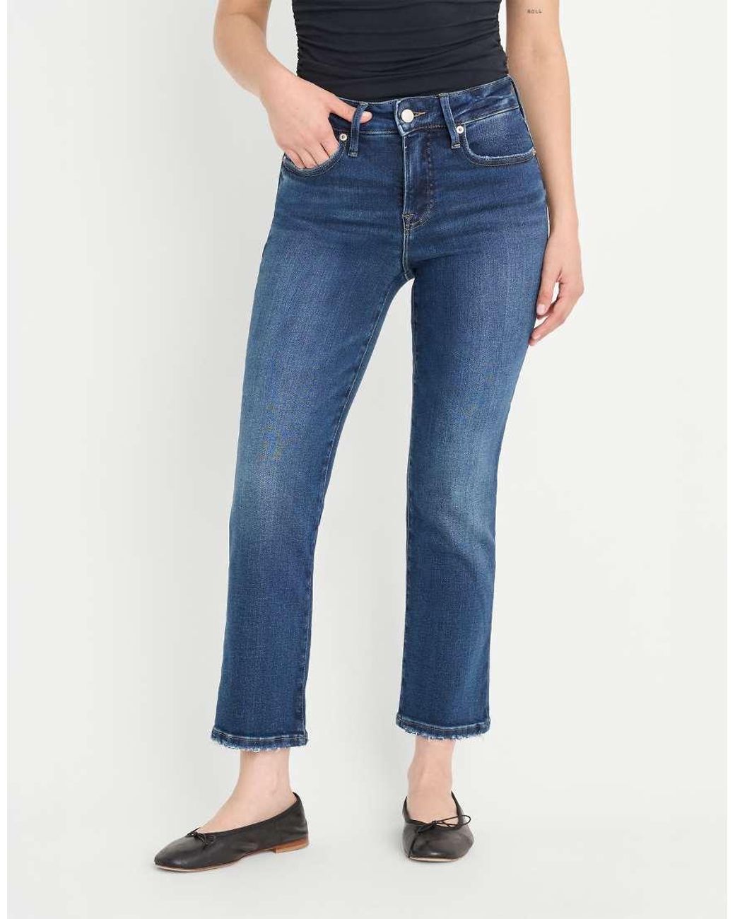 GOOD AMERICAN Blue Petite Soft Tech Good Straight Leg Jeans