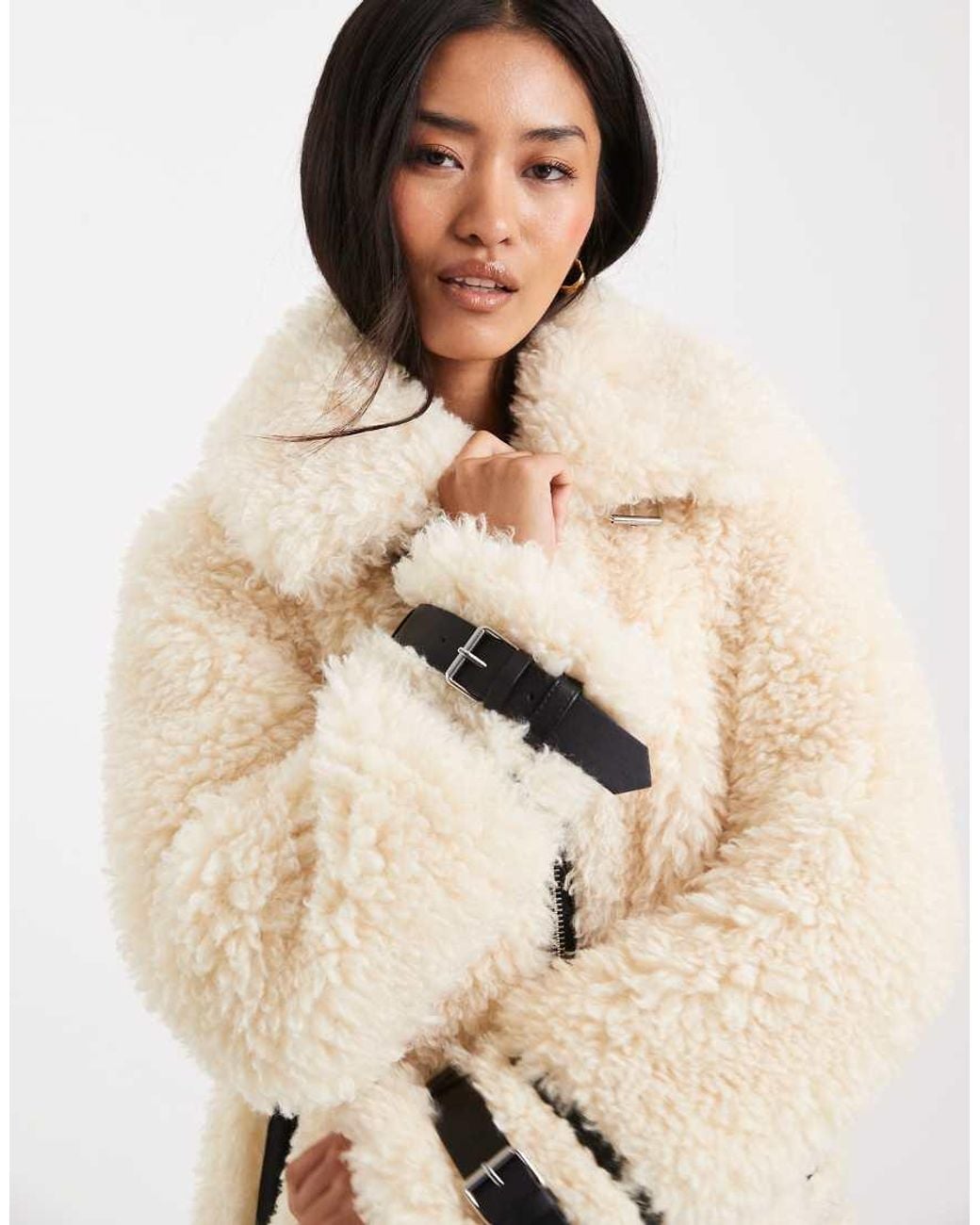 Miss Selfridge Natural Teddy Oversized Aviator Jacket