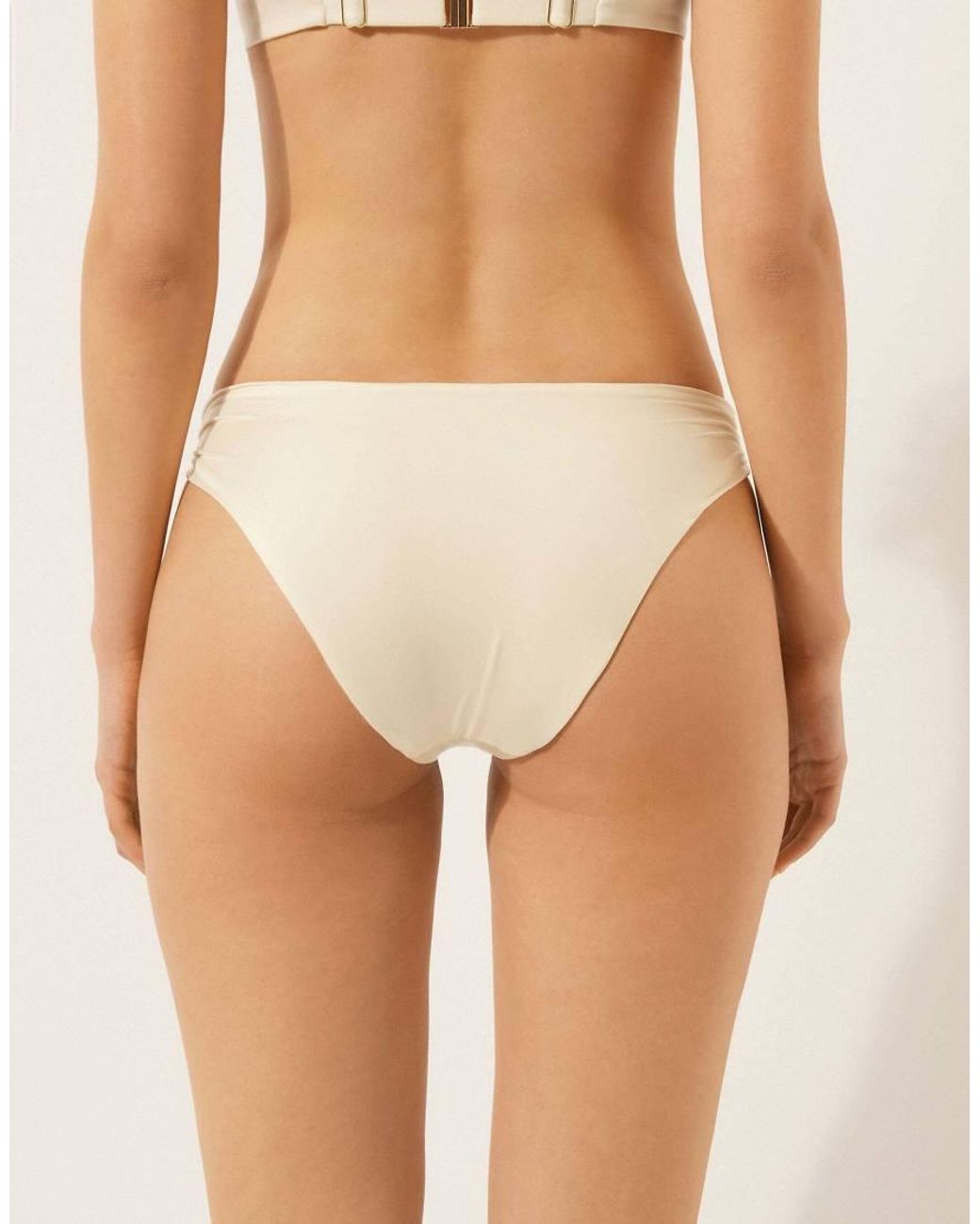 Calzedonia White Shiny Satin Briefs Bikini Bottom