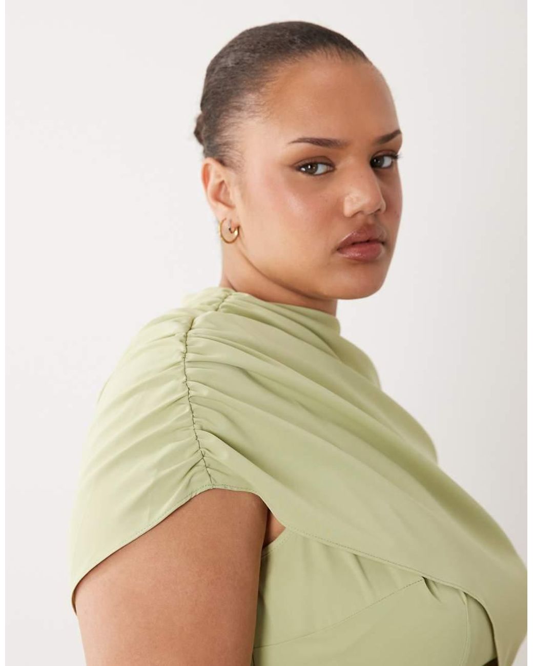 ASOS Green Asos Design Curve Fallen Shoulder Slinky Midi Dress