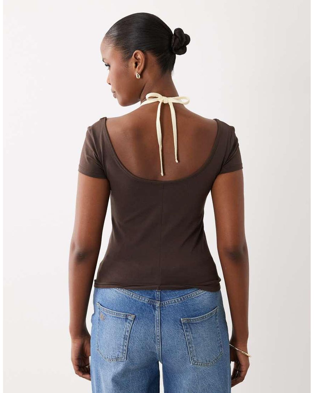 The Frolic Brown Exclusive Jersey Layered Halter Detail T-shirt