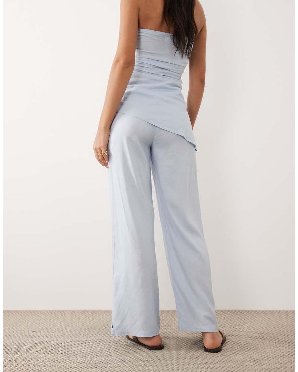 Kaiia White Exclusive Linen Blend Wide Leg Pants