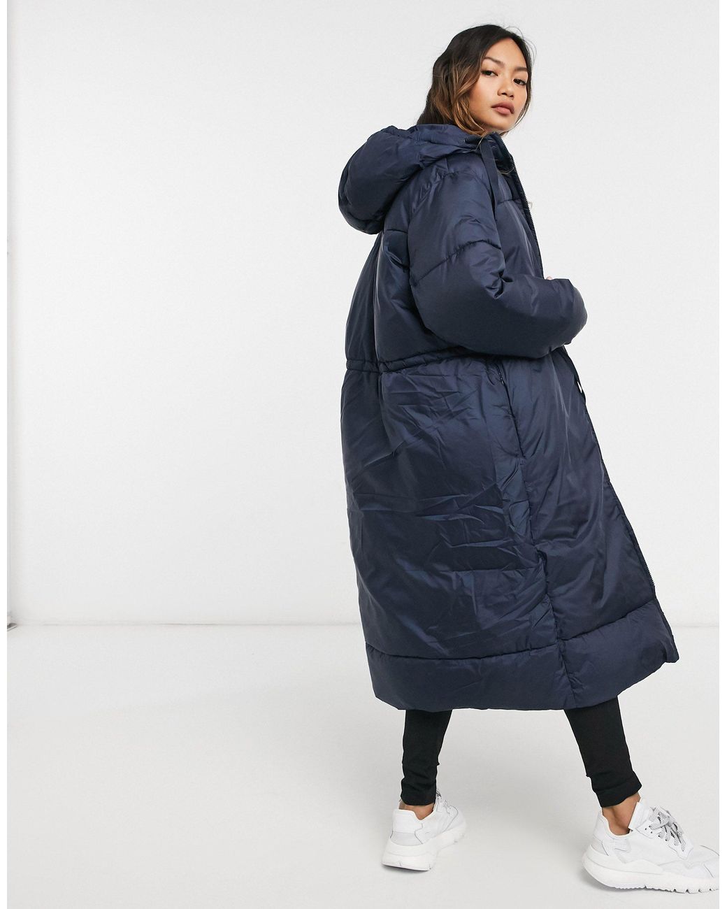 long blue padded coat