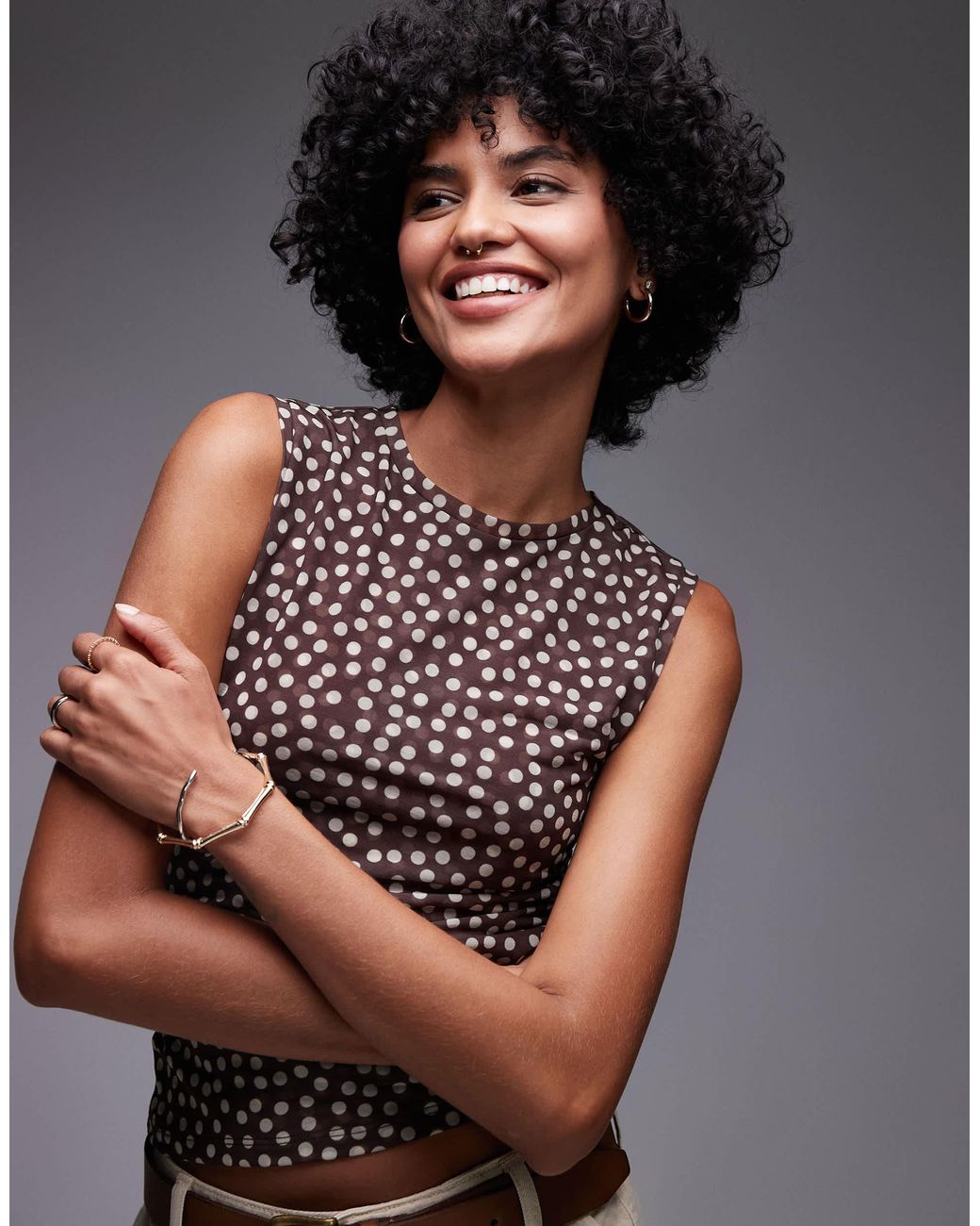 topshop polka dot dress brown Dresses | Topshop Brown Polka Dot Button Down Dress With Leg Slits