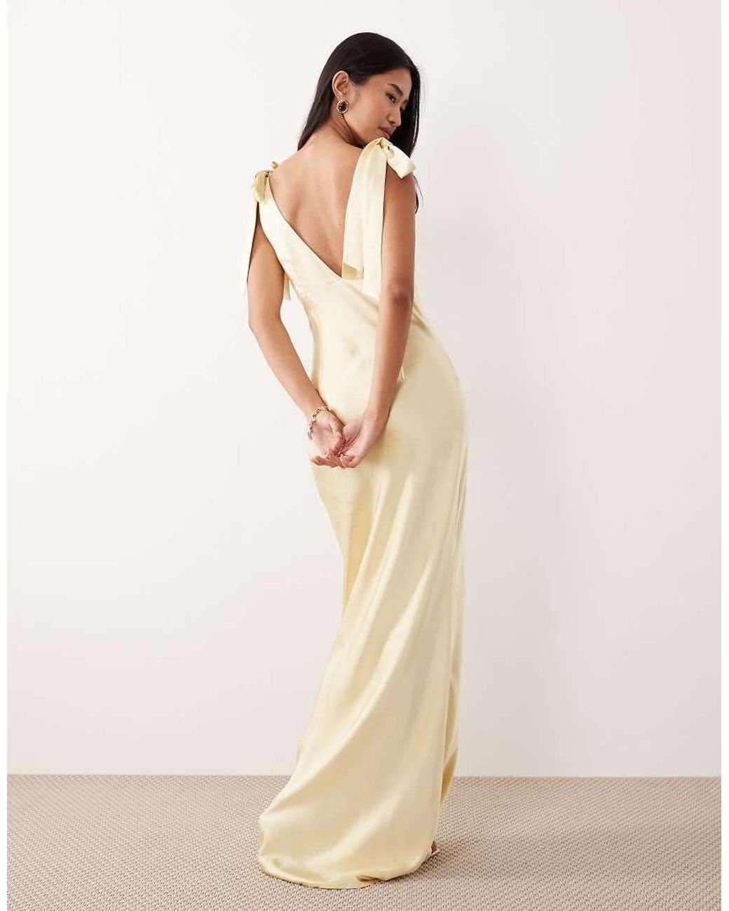 Pretty Lavish Bridesmaid Piper Satin Bow Shoulders V-neck Maxi Dress in ...