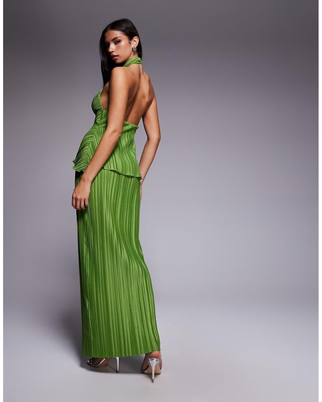 ASOS Green Plisse Maxi Dress With Twisted Halterneck