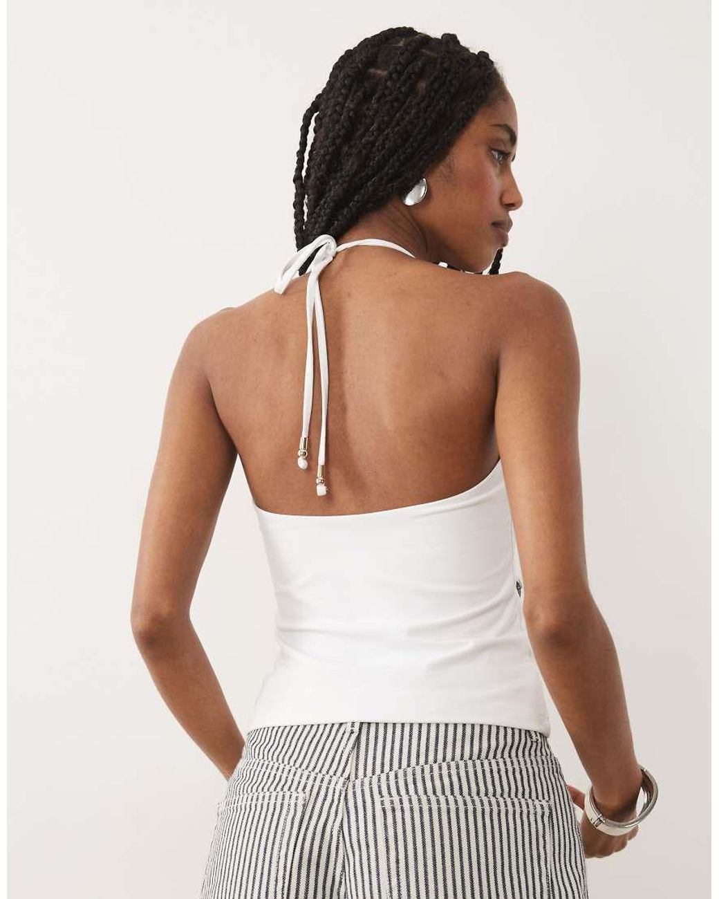 Abercrombie & Fitch White V-neck Seamless Halter Top With Built