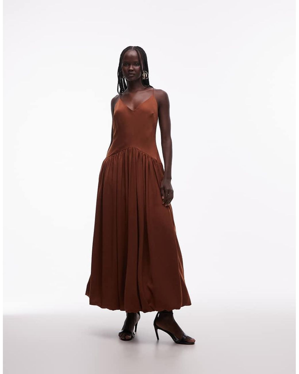 ASOS Brown Bias Cut Midaxi Dress With Bubble Skirt