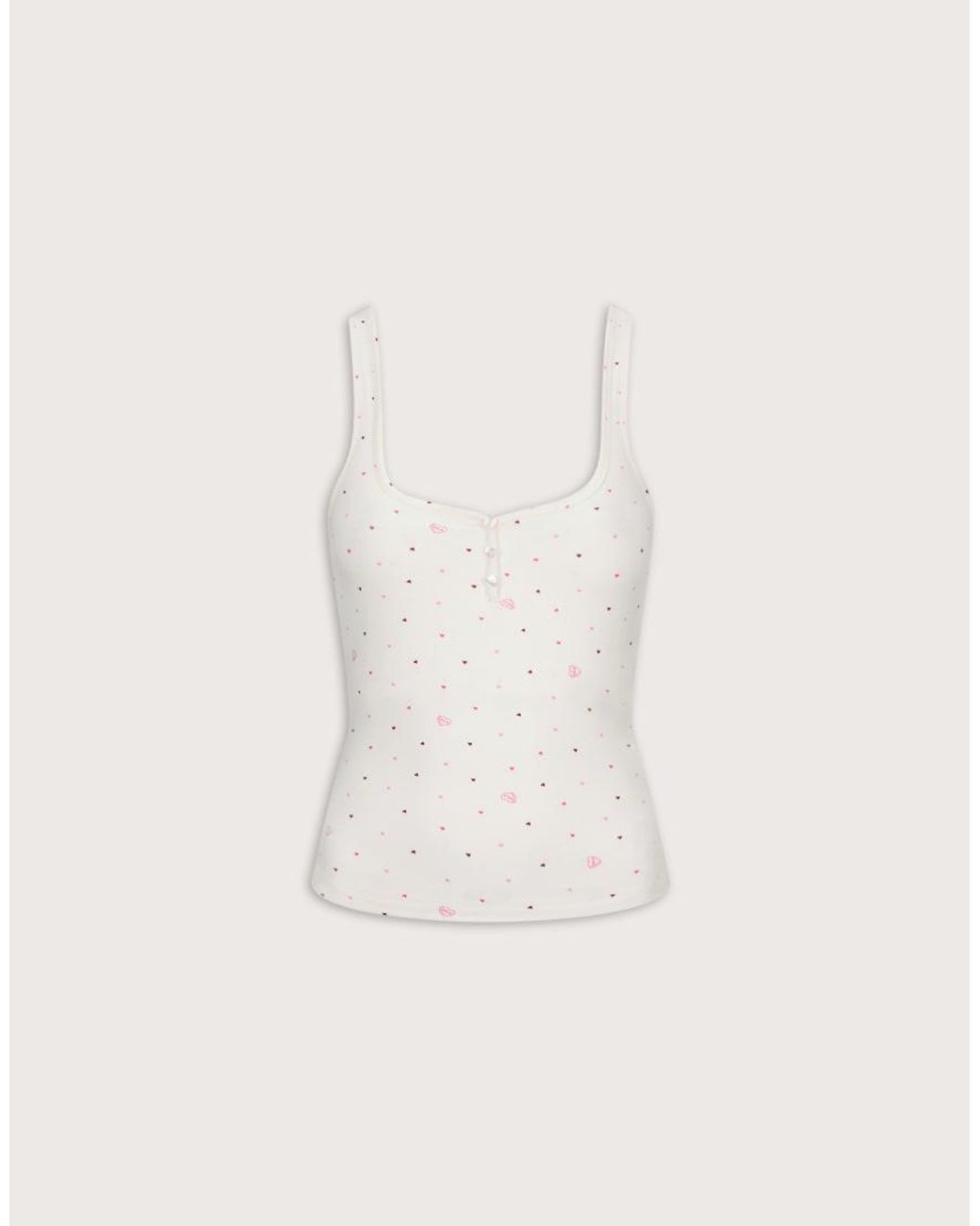 Tala White Soft Lounge Square Neck Button Pyjama Singlet