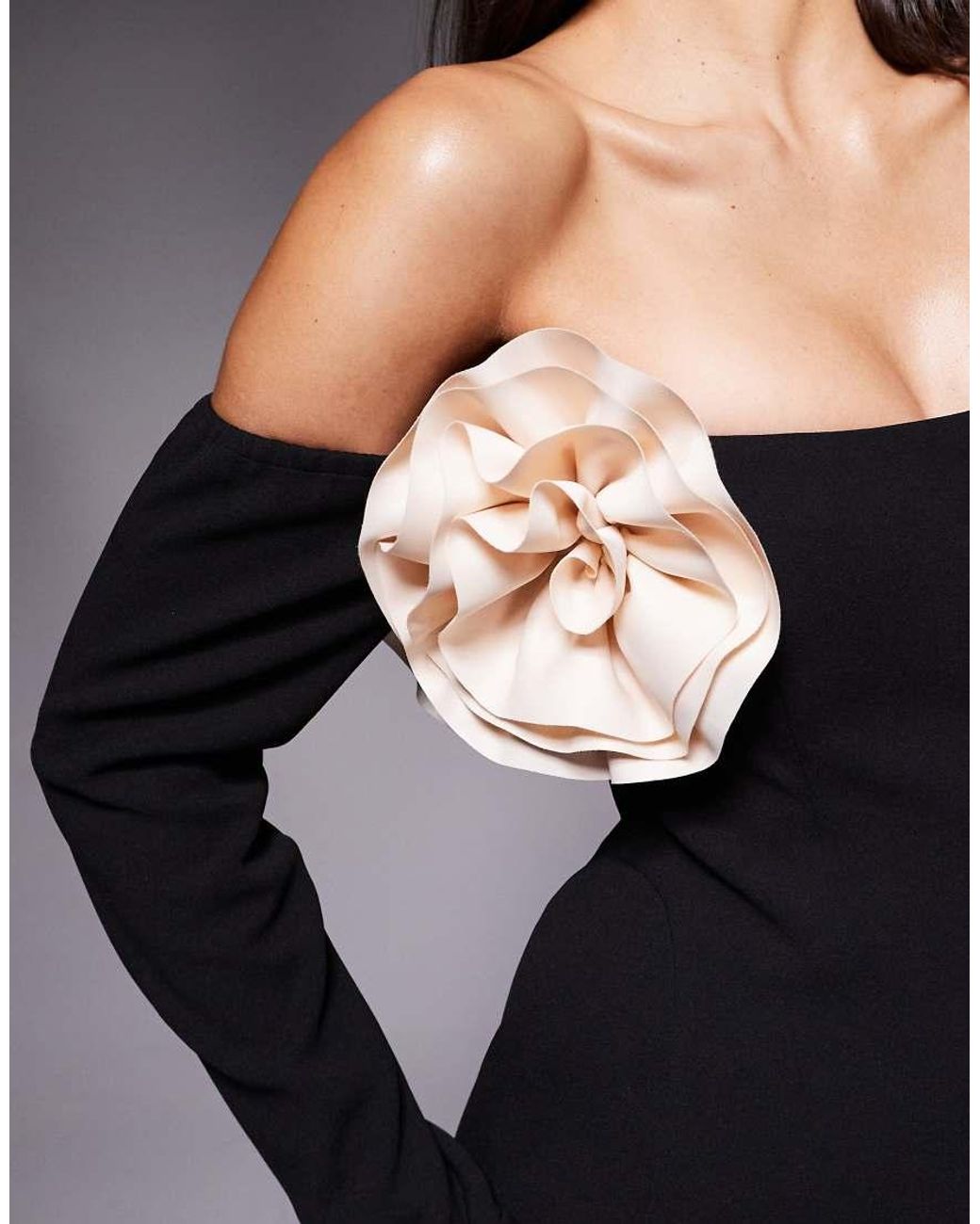 ASOS Black Bardot Mini Skater Dress With Corsage Details