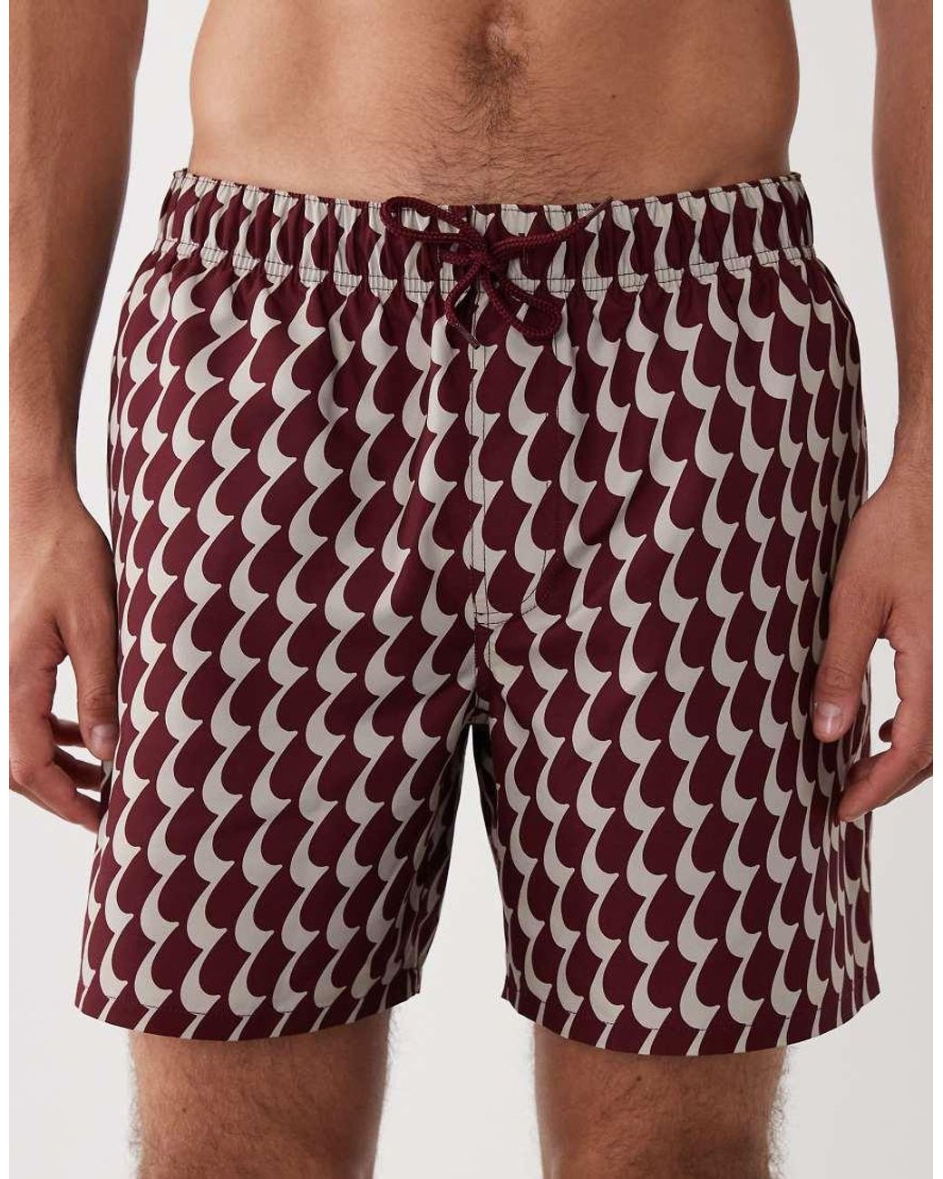ASOS Red Mid Length Swim Shorts for men