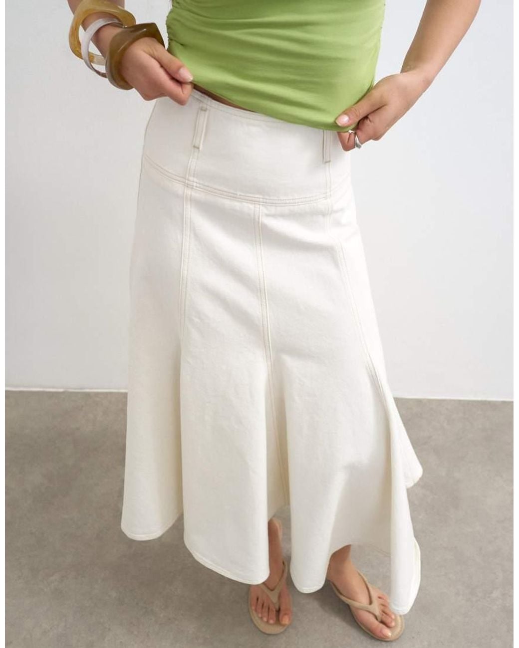 TOPSHOP White Denim Fit And Flare Midaxi Skirt