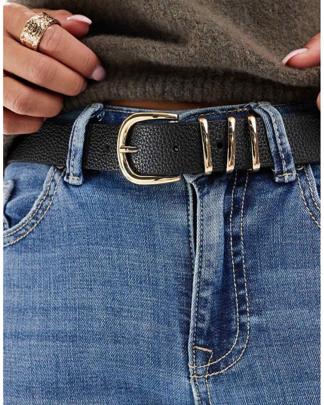 ONLY Blue Faux Leather Jeans Belt With Buckle