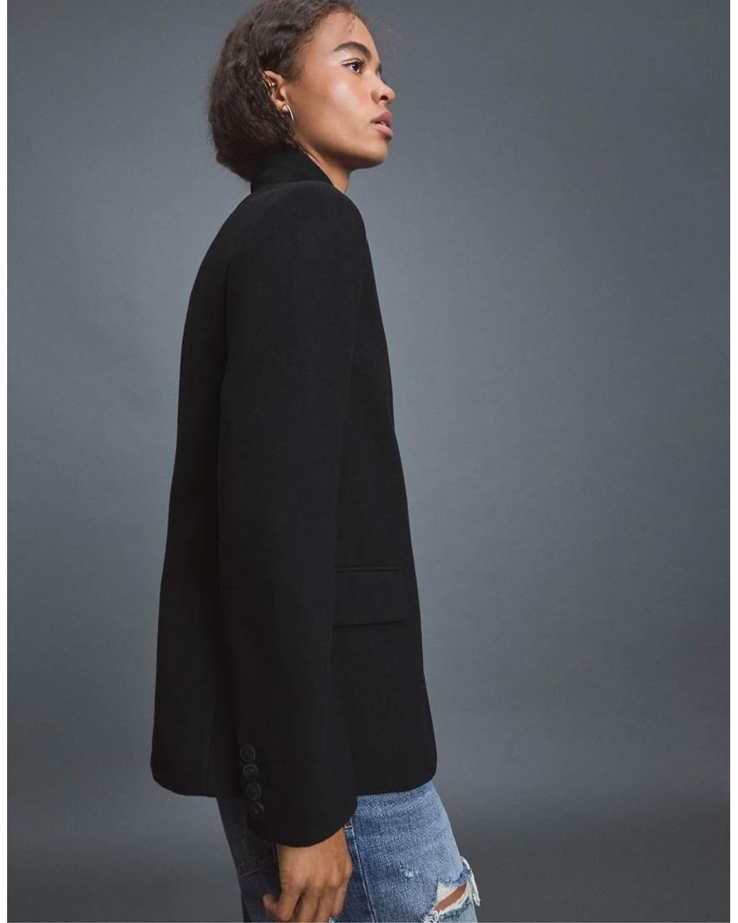 Stradivarius Blue Asymmetric Wool-Blend Blazer