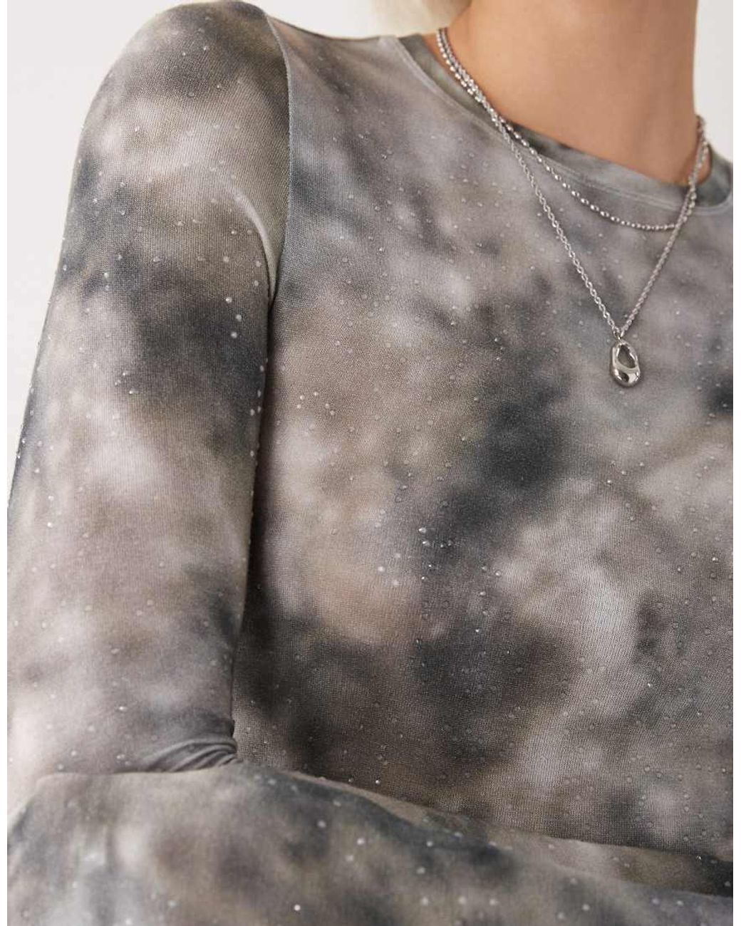 Weekday Gray Long Sleeve Top With Rhinestone Detail