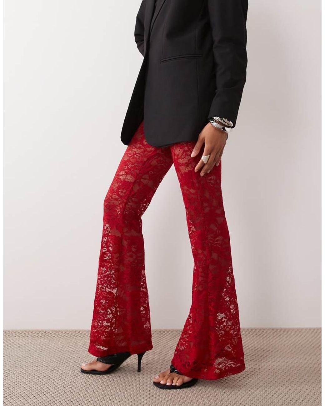 Never Fully Dressed Red Lace Wide Leg Trousers