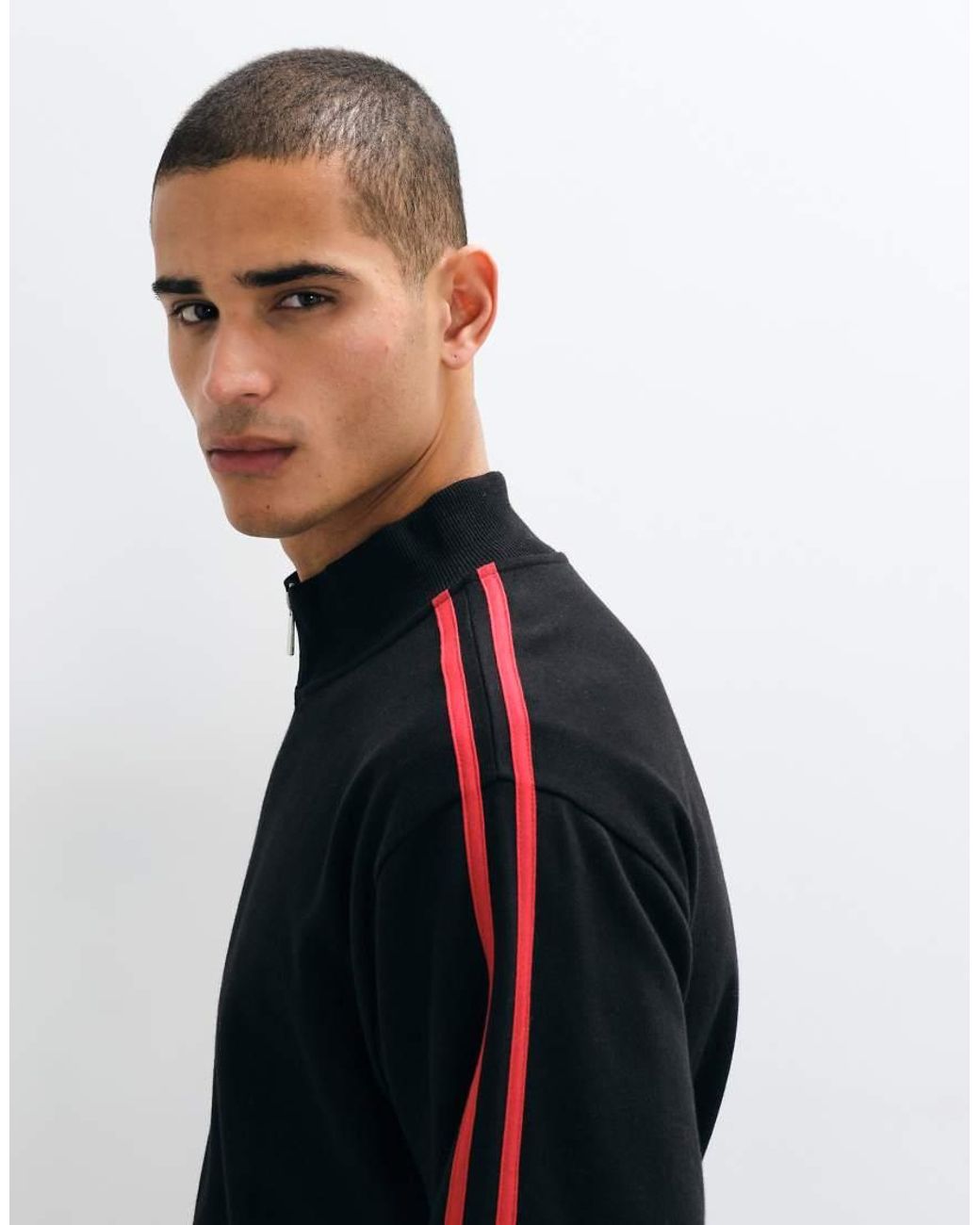 Collusion Black Fitted Side Stripe Funnel Neck Zip Up for men