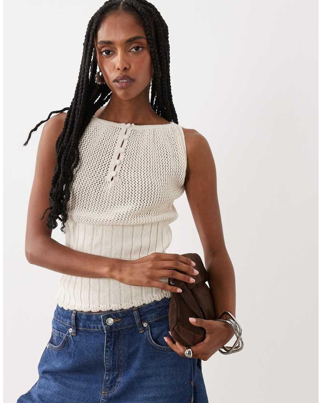 ASOS Natural Bandeau Knitted Floral Top