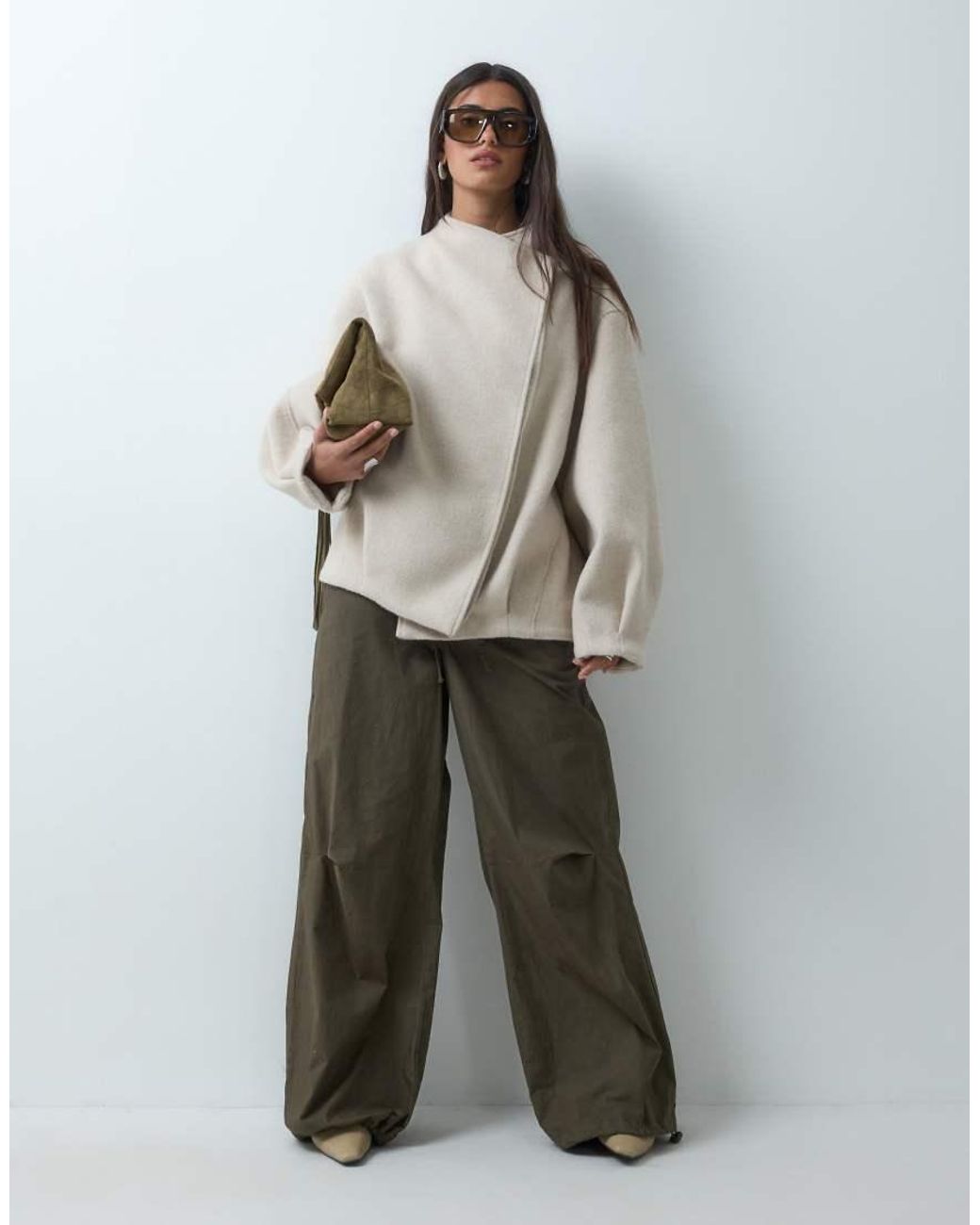 ASOS Natural Short Formal Waterfall Coat With Wool
