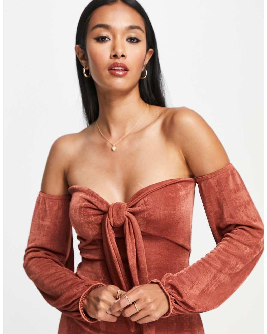 ASOS Multicolor Slinky Tie Front Bardot Mini Dress
