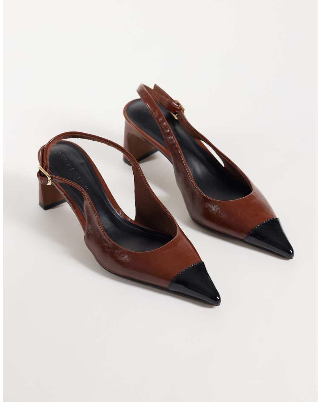 ASOS Brown Simba Toe Cap Detail Slingback Mid-height Heeled Shoes