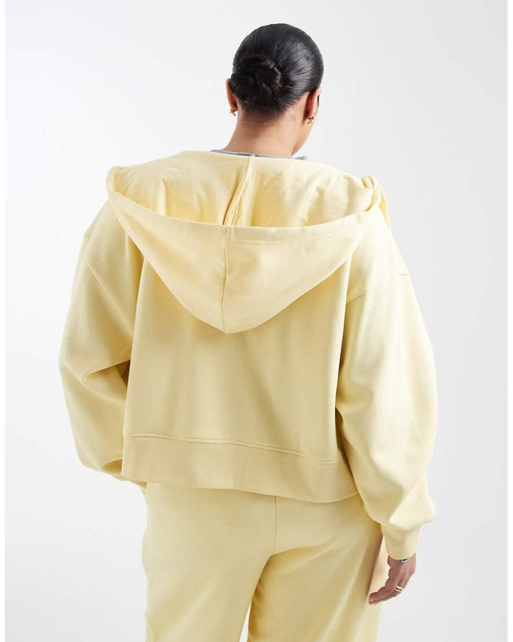 ASOS Yellow Asos Design Curve Cropped Zip Through Brushback Hoodie