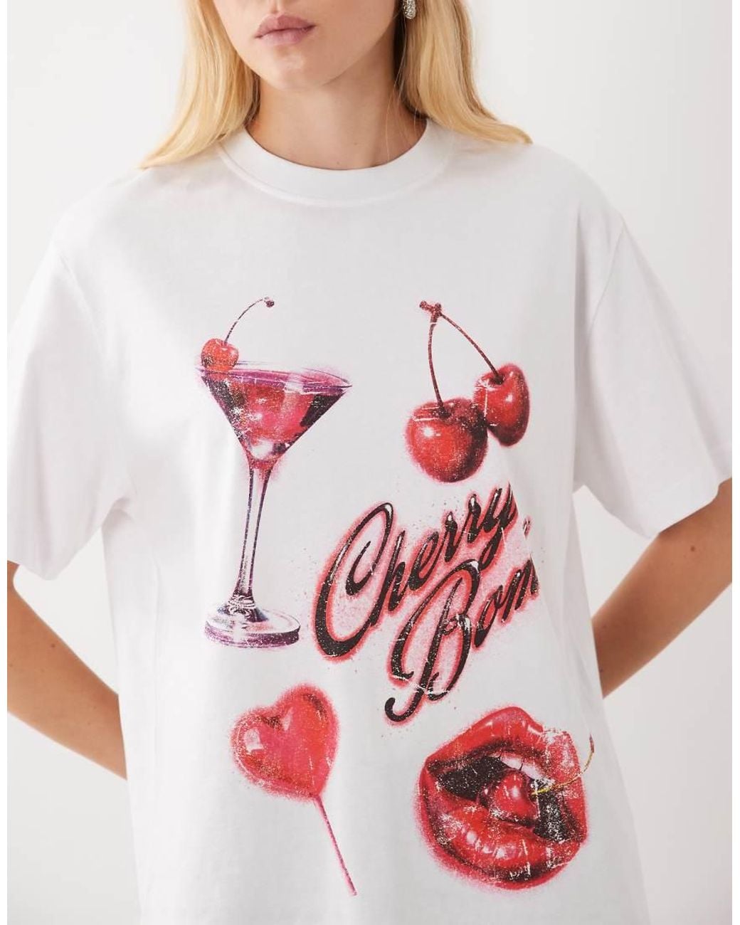 ASOS White Oversized T-Shirt With Cherry Bomb Airbrush Graphic