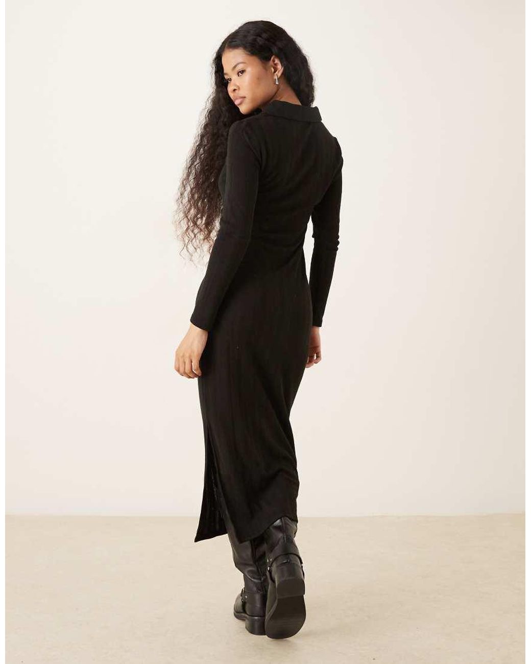 JDY Petite Black Knitted Polo Maxi Dress