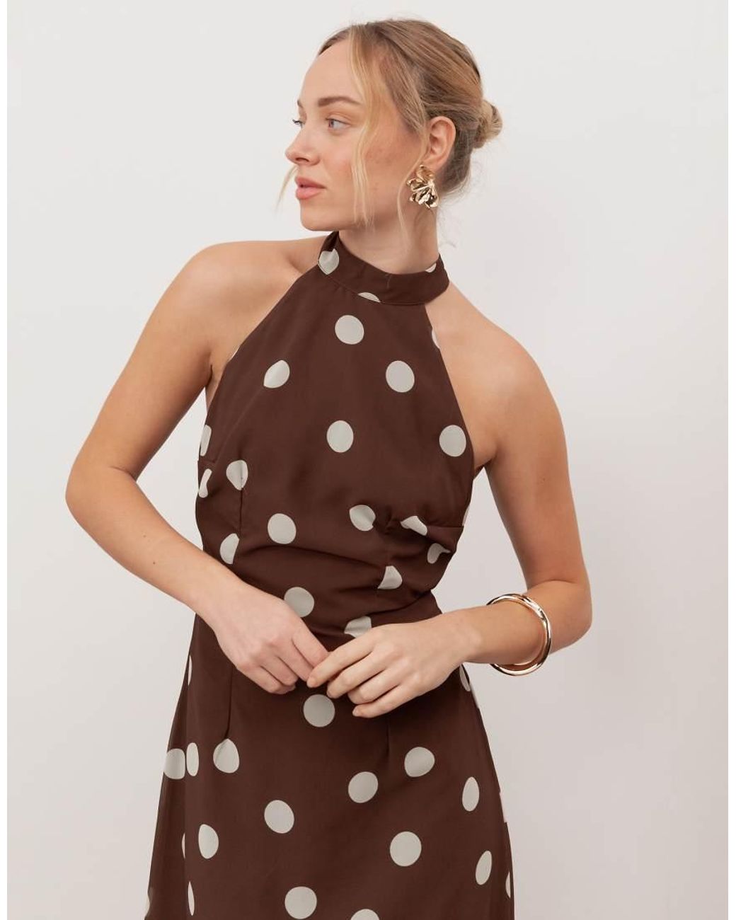 ANAYA Brown Self-Tie Halter Neck Open Back Maxi Dress