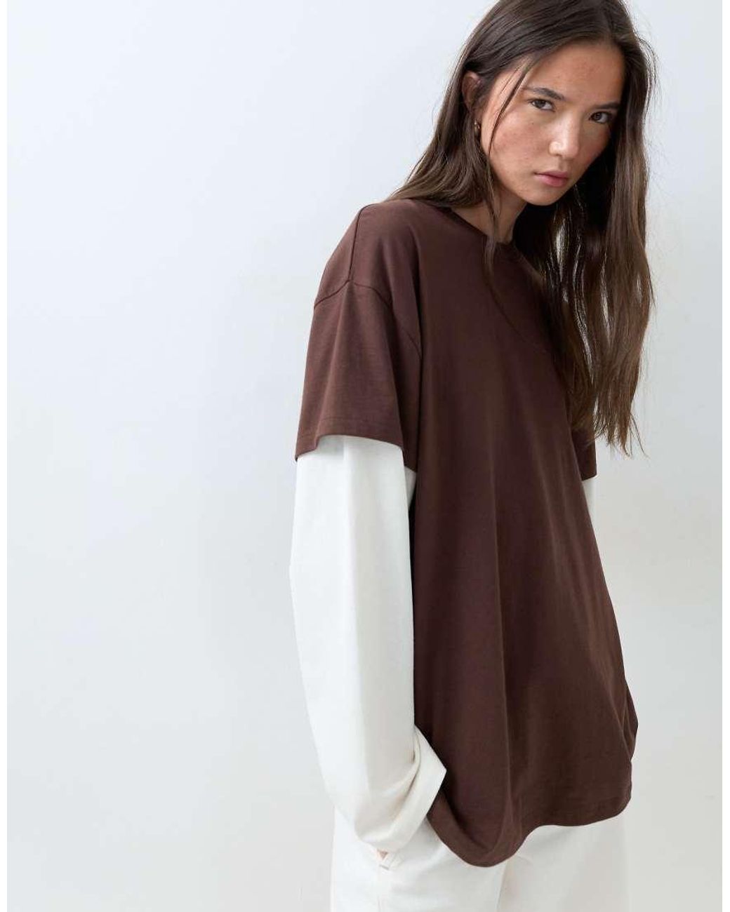 ASOS Brown Oversized Double Layer T-shirt