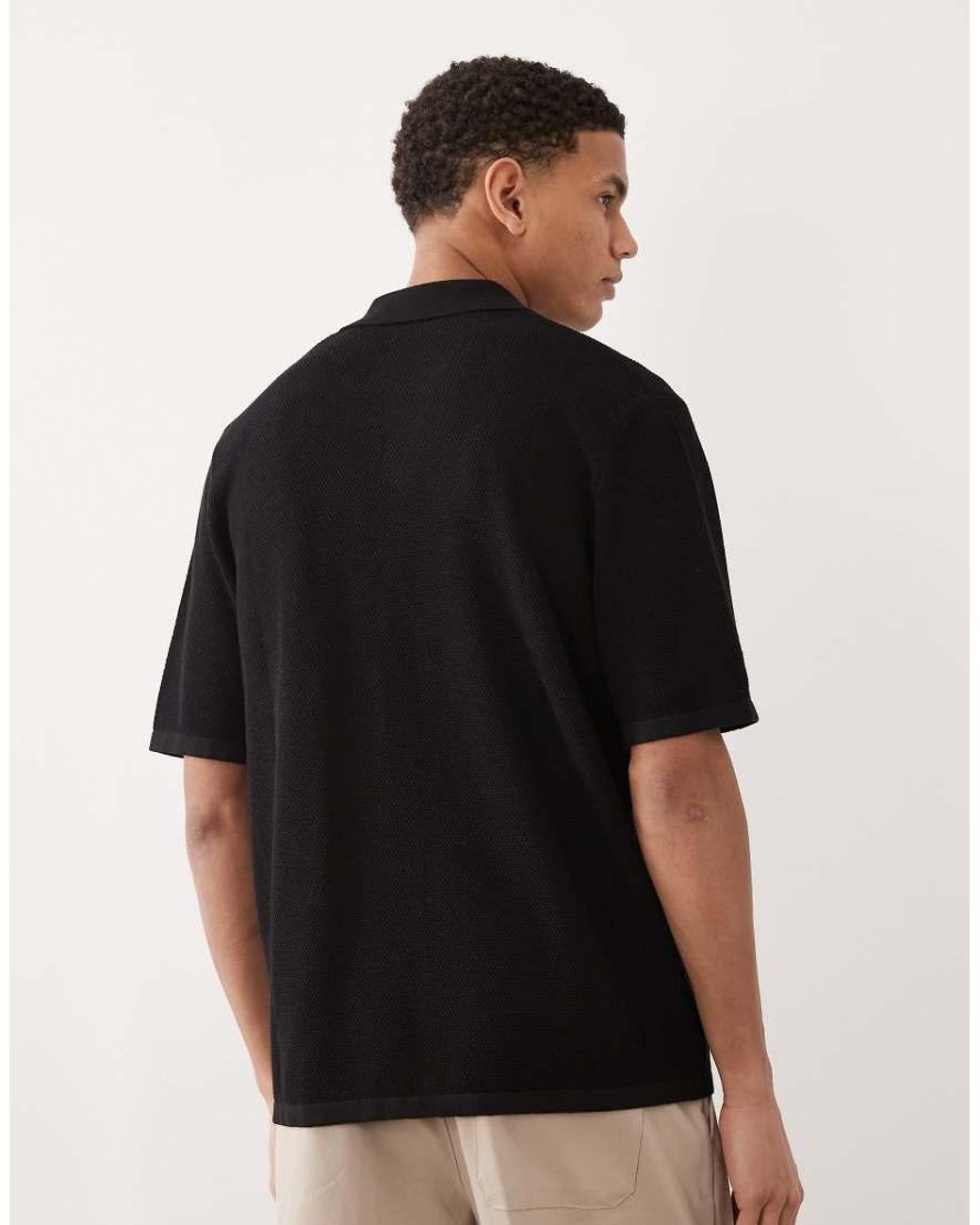 Jack & Jones Black Knitted Button Through Revere Collar Shirt for men