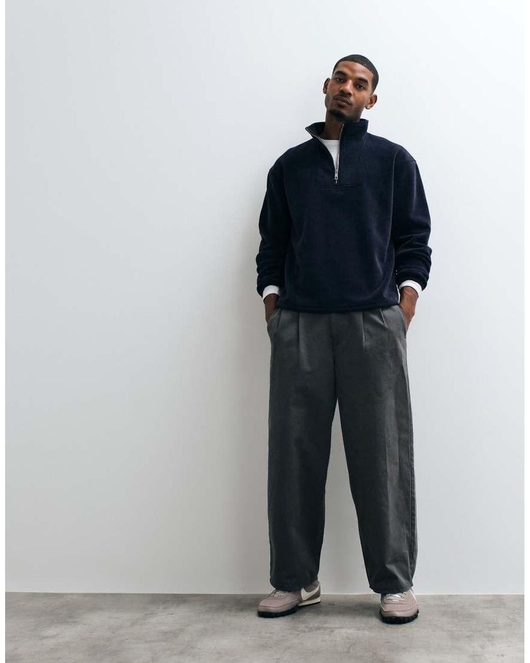 ASOS Blue Relaxed Fleece Quarter Zip for men