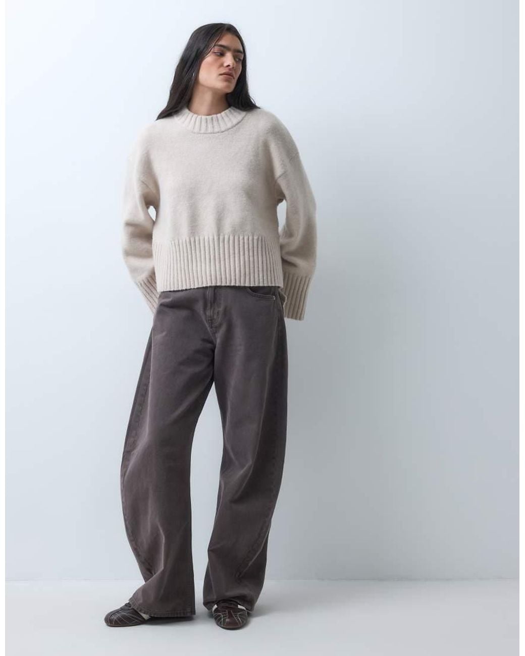 Monki Gray Relaxed Crew Neck Jumper