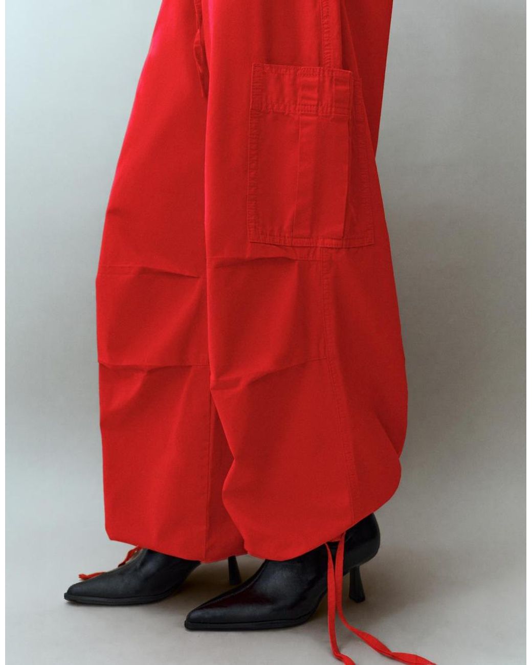 Pull&Bear Red Parachute Cargo Trousers