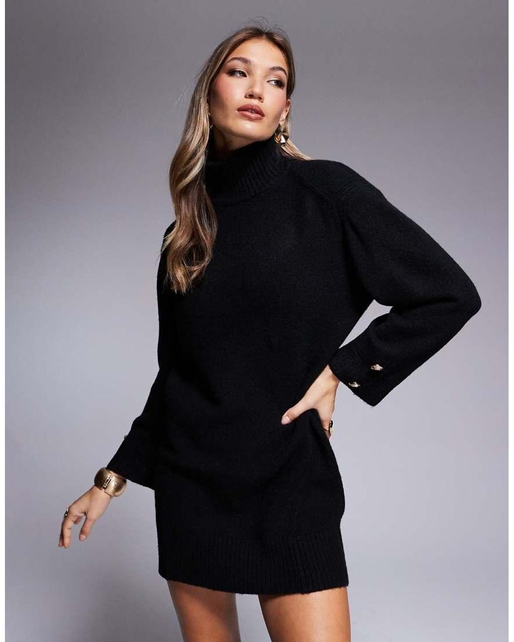 River Island Roll Neck Mini Jumper Dress in Black | Lyst UK