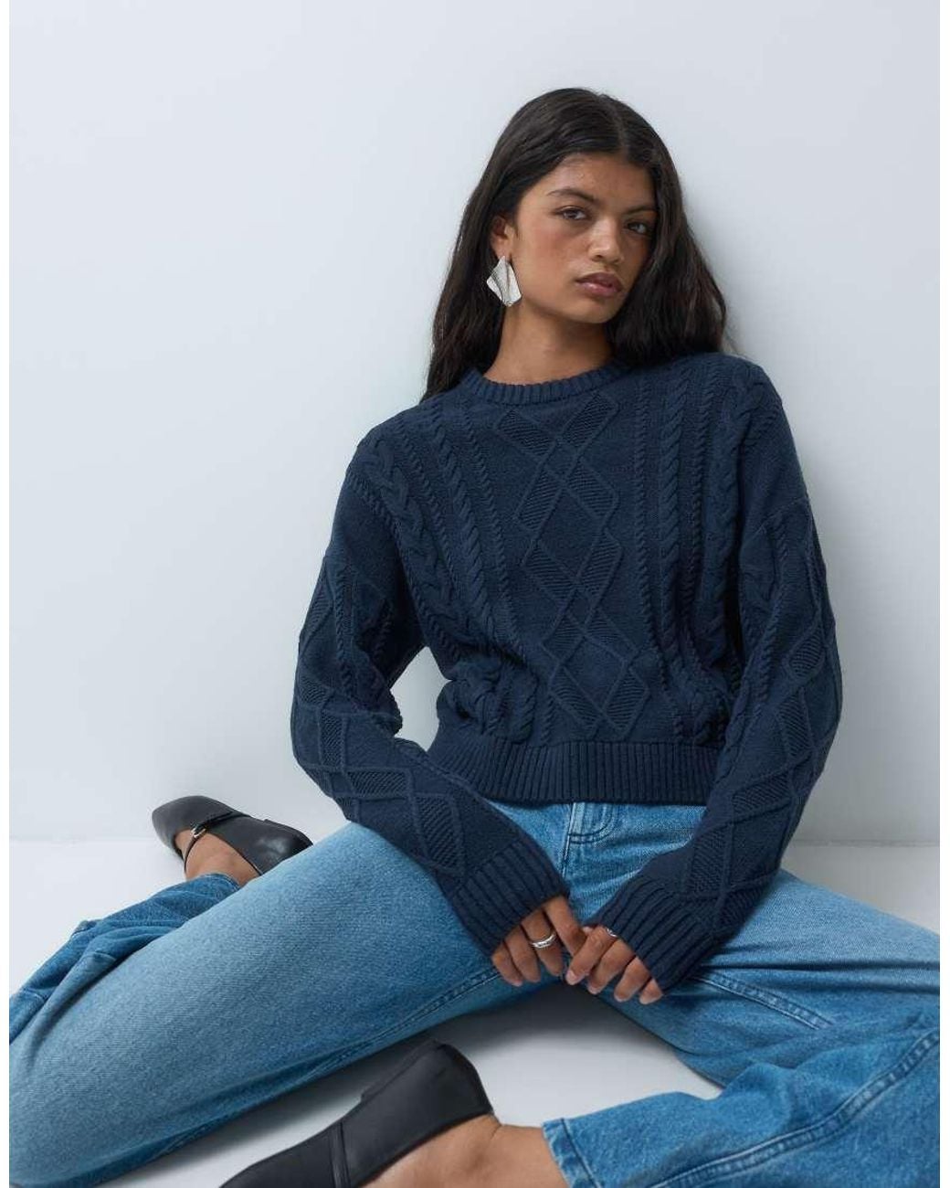Mango Blue Teen Cable Knit Sweater