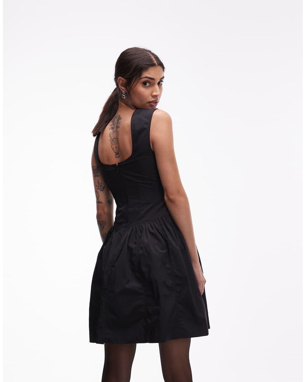 & Other Stories White Drop Waist Nylon Mini Dress With Cinched Waist