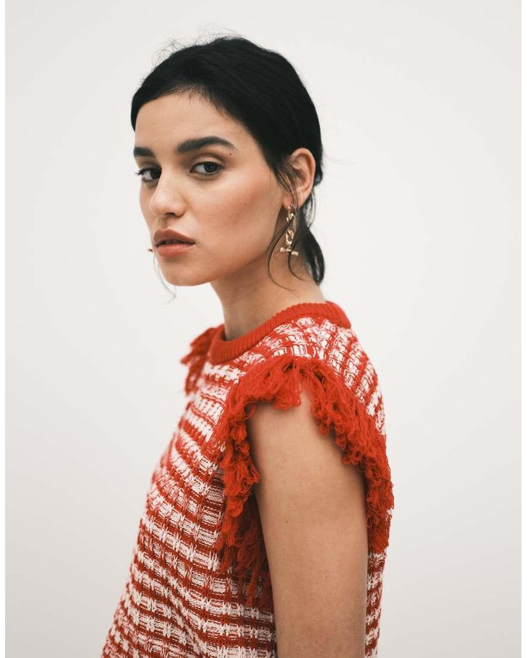 ASOS Red Knitted Tweed Tank Jumper