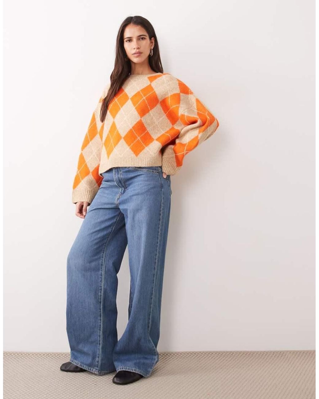 ASOS Orange Argyle Crew Neck Jumper