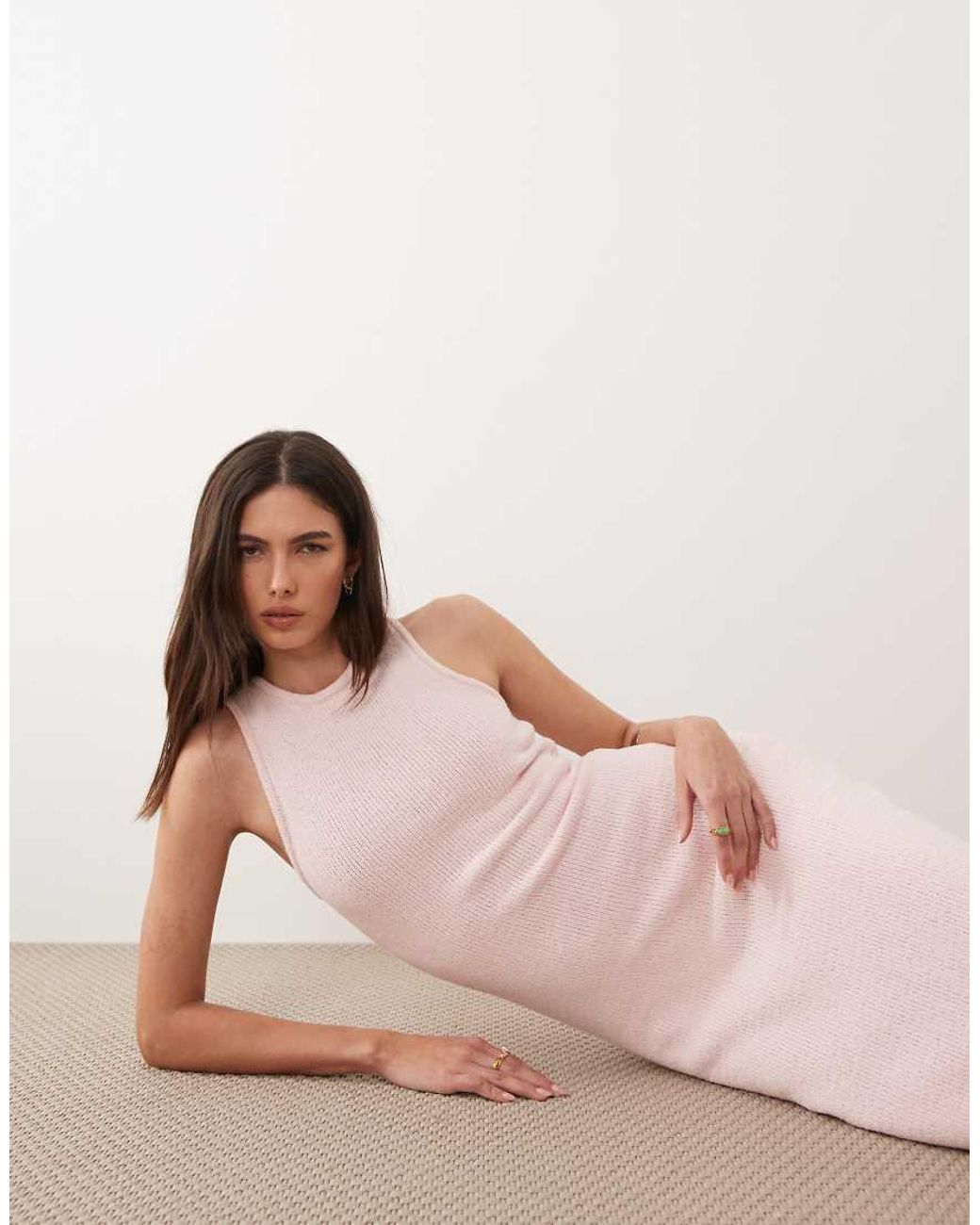 ASOS Pink Knitted Cotton Blend Racer Maxi Dress