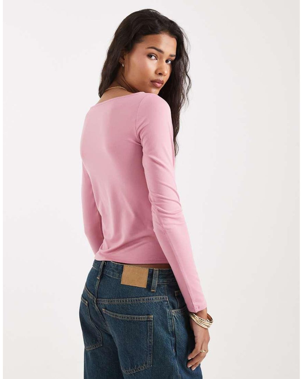 Hollister Pink Long Sleeve Slash Neck Seamless Top