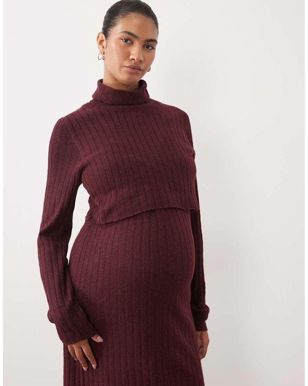 Mama.licious Red Mamalicious Maternity Soft Knitted Rib Midi Dress With Nursing Function