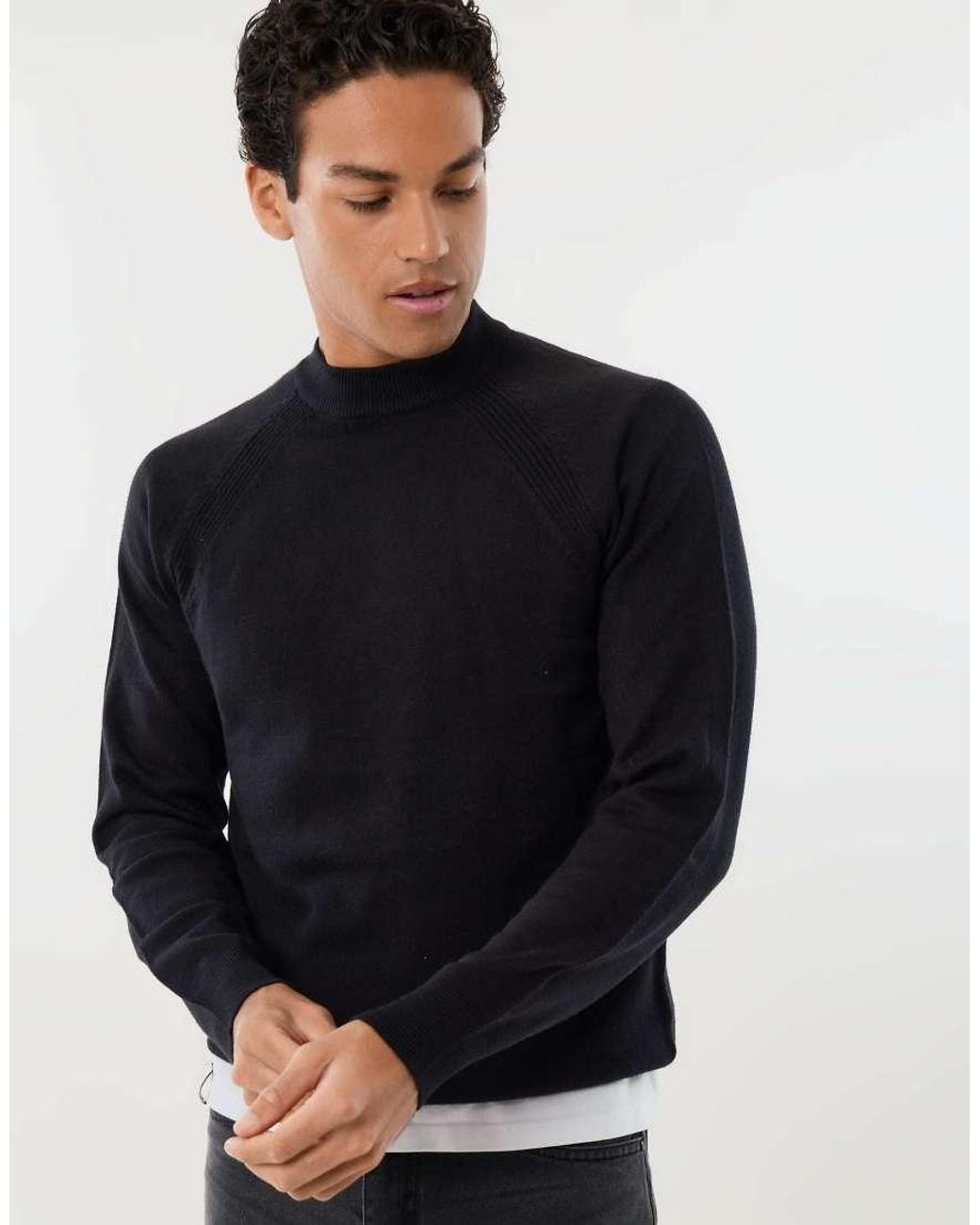 Threadbare Blue Knitted Mock Neck Jumper for men
