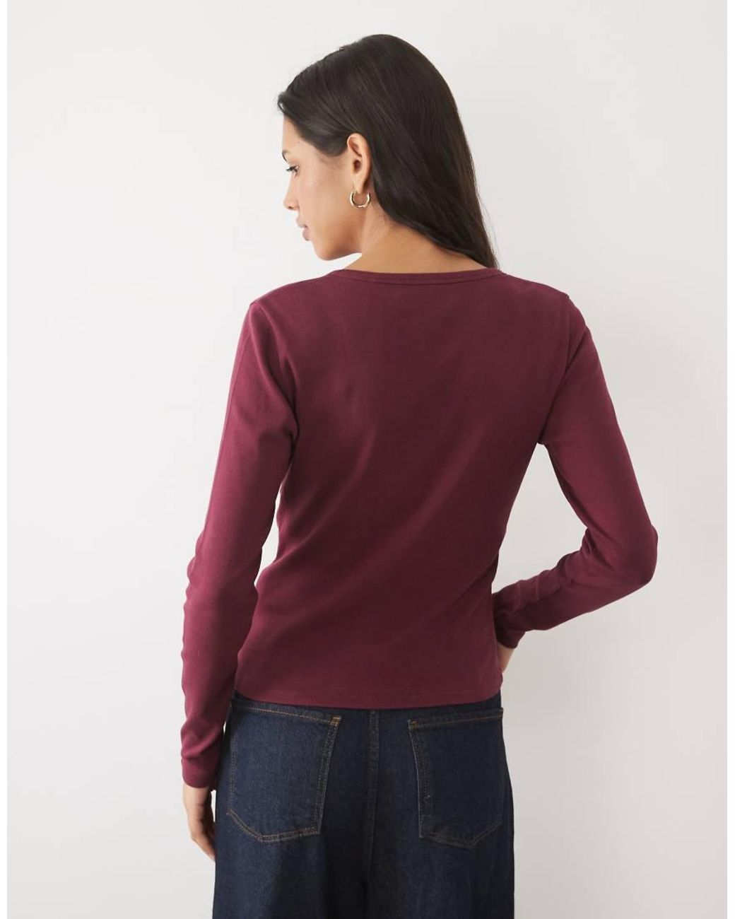 Abercrombie & Fitch Red Ribbed Long Sleeve Crew Neck Henley Top