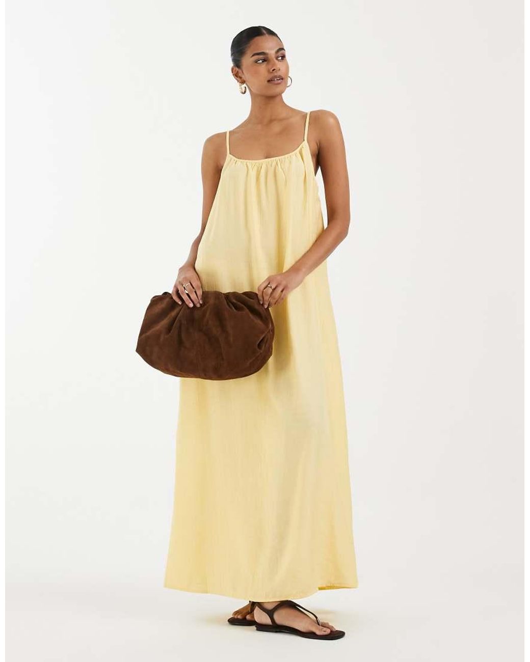 Vero Moda Yellow Crinkle Textured Woven Full Cami Maxi Dress
