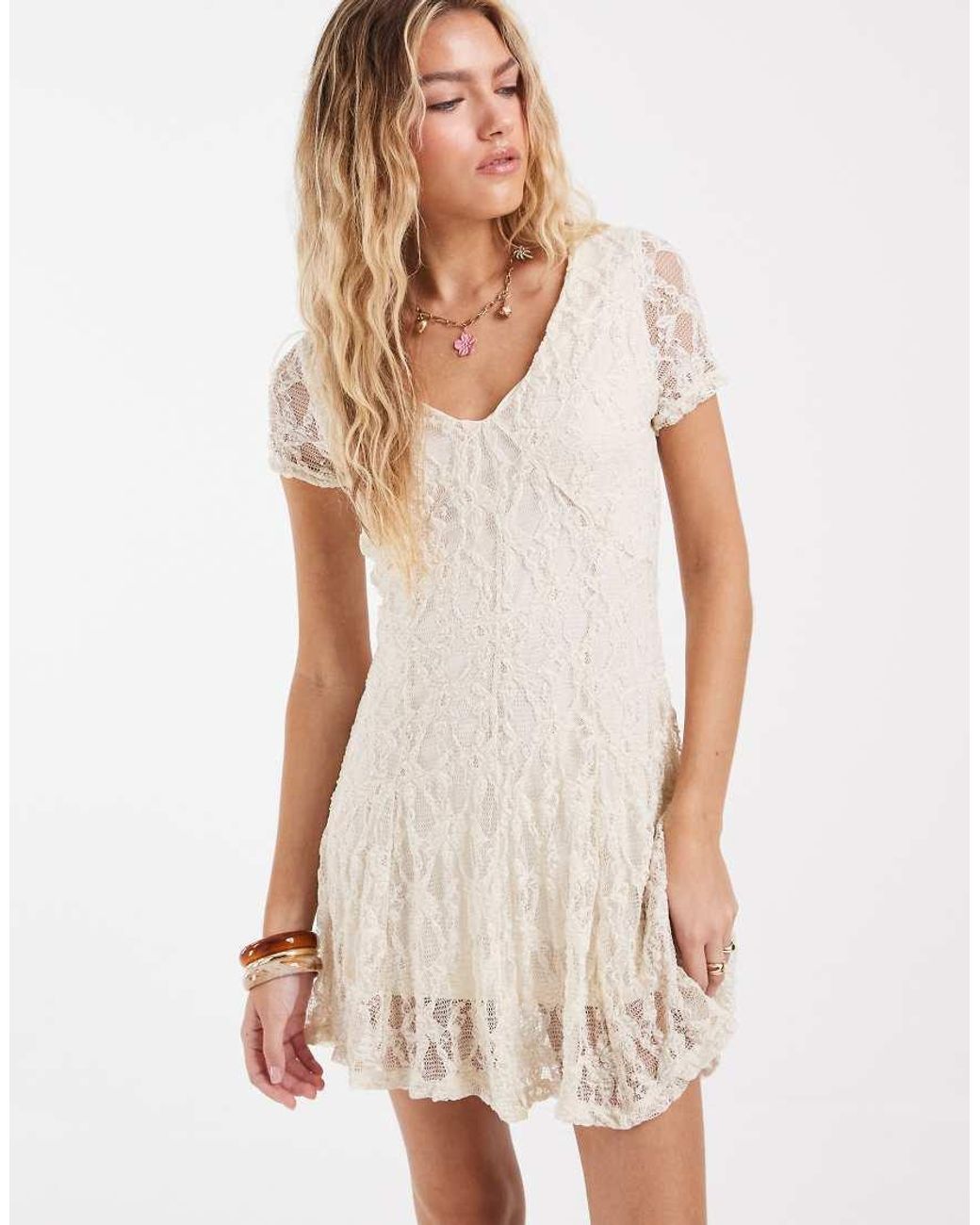 ONLY White V-Neck Lace Mini Dress